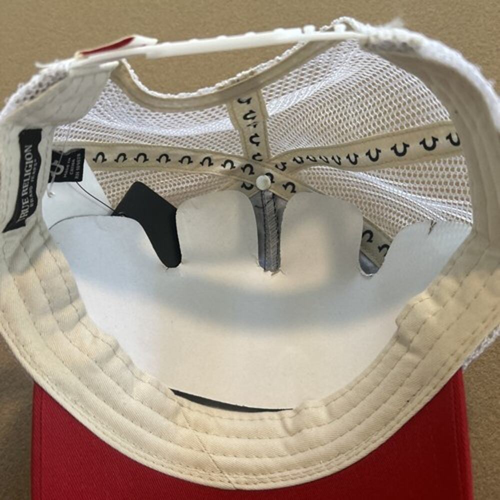 True Religion Trucker Frayed Edge Buddha Hat OS Red/Navy/White NWT - Picture 5 of 6